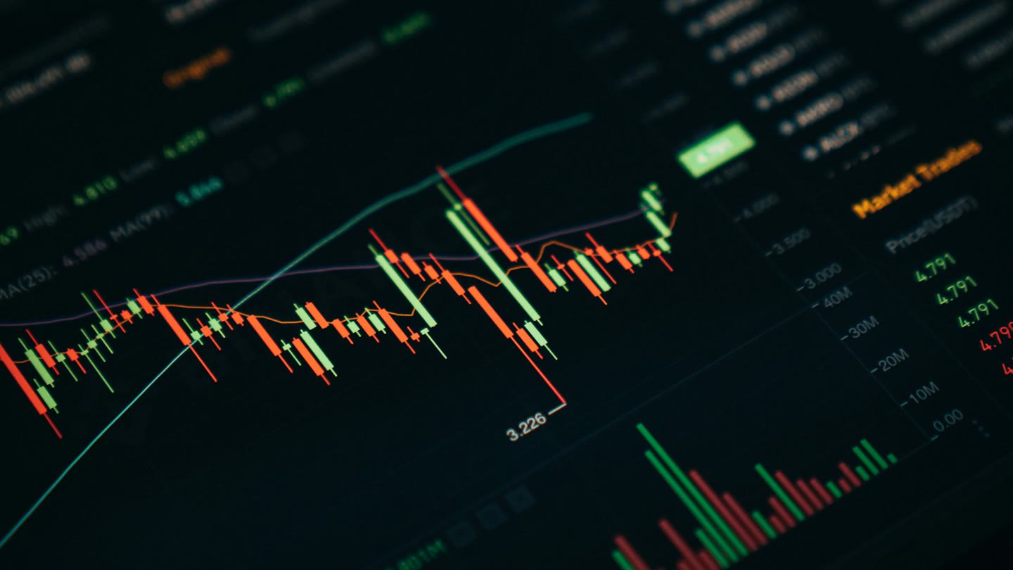 Close-up of a trading chart with candles and a moving average